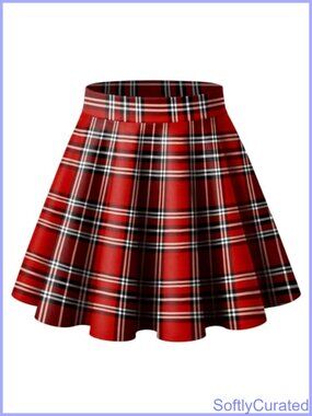Women's High Waist Pleated Mini Skater Skirt Stretchy A-Line Flared